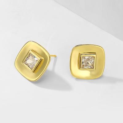 China Factory Outlet TRENDY Fashion Women Jewelry Square Shapes Zirconia Brass Gold Plated Stud Earrings for sale