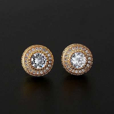 China FASHIONABLE Trendy Hot Sale Brass Round Micro Bling Full Paved Stud Earring For Woman Jewelry for sale