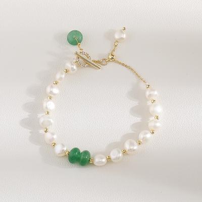 China TRENDY Fashion Jewelry Gift Copper Alloy The Emerald Freshwater Baroque Pearls Bracelet For Women for sale