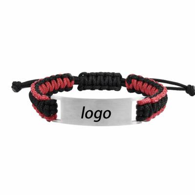 China Fashion TRENDY Mens Handmade Nautical Rope Bracelet Custom Logo Engraved Titanium Steel Plate Bracelet for sale