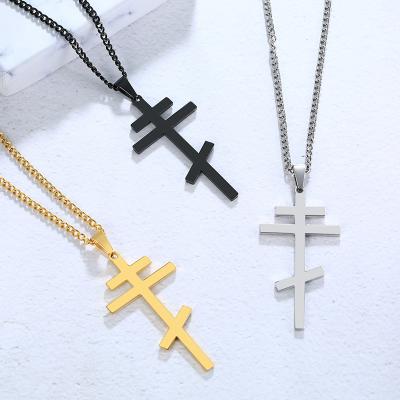 China Vintage Titanium Steel Orthodox Cross Pendant Necklace Men's Vintage Necklace Customized Religious Hip Hop Necklace for sale