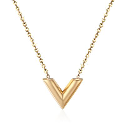 China BOHEMIA Personalized Design V Letter Stainless Steel Gold Plated Necklace Women Clavicle Necklace for sale