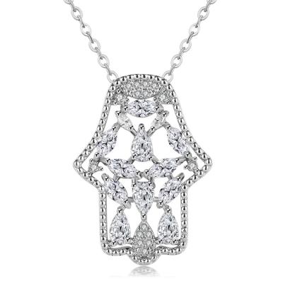 China CLASSIC Trendy Zircon Palm White Gold Plated Brass Pendant Necklace Ladies Jewelry for sale