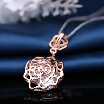 China Dubai Gold Necklace Shining Zircon Rose Flower Shape Jewelry Necklace Design Dubai Gold Necklace Beautiful for sale