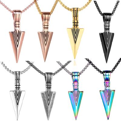 China Vintage European And American Arrowhead Jewelry Stainless Steel Pendant Necklace For Men With Chain for sale