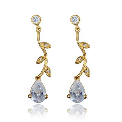 China FASHIONABLE creative jewelry 18K gold bridal crystal earrings leaf inlaid zircon drop earrings for sale