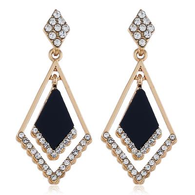 China Romantic Simple Trendy Crystal Geometric Rhombus Tassel Drop Earrings Female Drop Earrings for sale