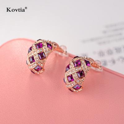 China Earrings Without Piercing Newcomer Diamond Clip On Earrings Austrian Purple Crystal Gold Earrings Without Piercing for sale