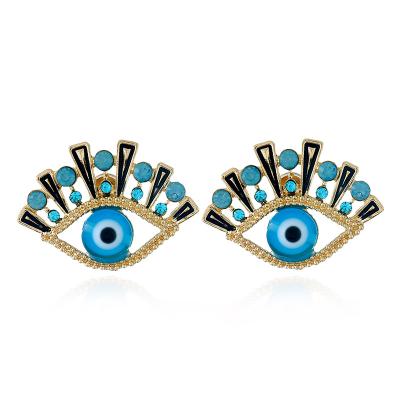 China Evil Eyes Earrings For Girls Wholesale Earrings Wholesale Lucky Blue Crystal Eyelash Stud 18k Gold Resin Blue Evil Eyes Stud Earrings For Girls Wholesale for sale