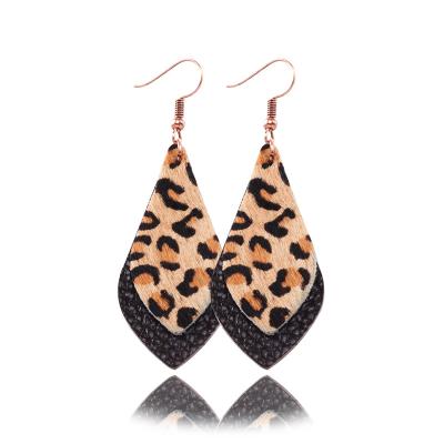 China Fashion women's fashion leopard leather-copy high-grade copy double earrings leather drop earring platform drop earring for sale