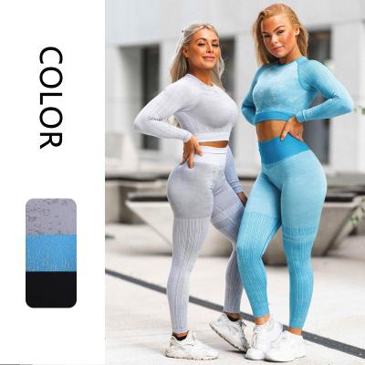 China Hot Sale Girls Women High Waist Gym Fitness Workout Sports Breathable Seamless Yoga Suit Wear 2pcs Set for sale