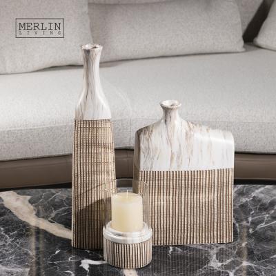 China Nordic Minimalist Handmade Marble Decal Luxury Vase for Home Decor Modern Elegent Vase Set Ceramic Tall Decorative Flower Vase for sale