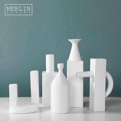 China Geometric Minimalist Merlin White Matte Ceramic Vase Home Ornaments Nordic Modern Other Home Decor Wedding Decorations for sale