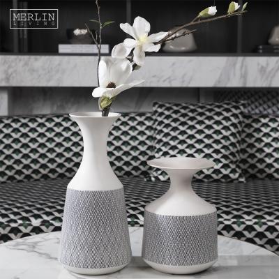 China MERLIN Decal Nordic Flower Vases Minimalist Accessories Vases Modern Ceramic White Porcelain Home Decorative Vases For Home Decor for sale