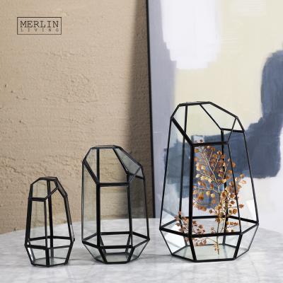 China Merlin Irregular Scandinavian Table Decoration Geometric Glass Container Plant Flower Mini Succulent Greenhouse Minimalist Kit For Glass Vase for sale