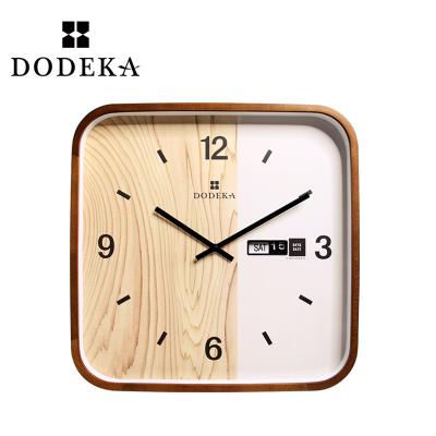 China Wooden Calendars Quartz Square Calendar Wall Clock for sale