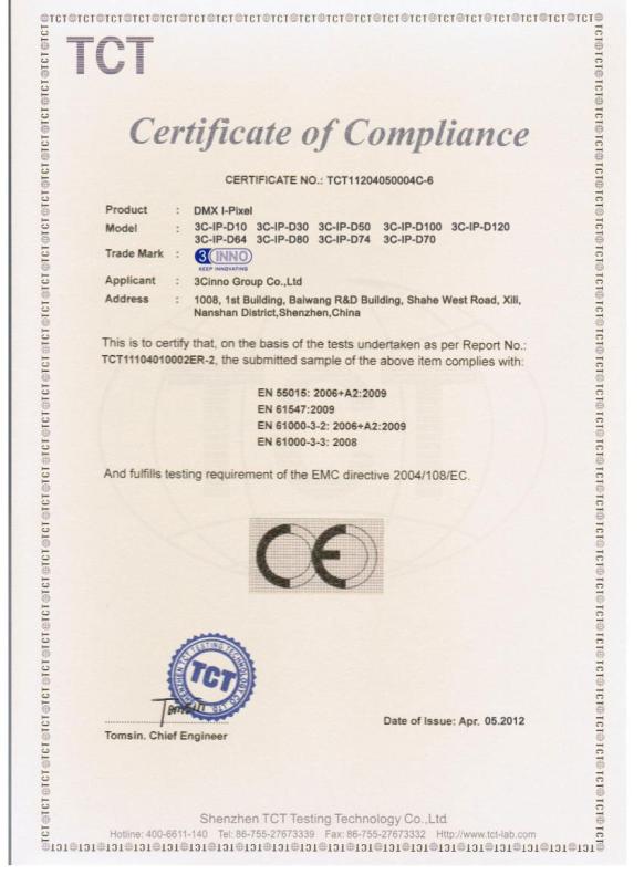 CE Certificate of DMX I-Pixel - 3CINNO GROUP CO.,LTD