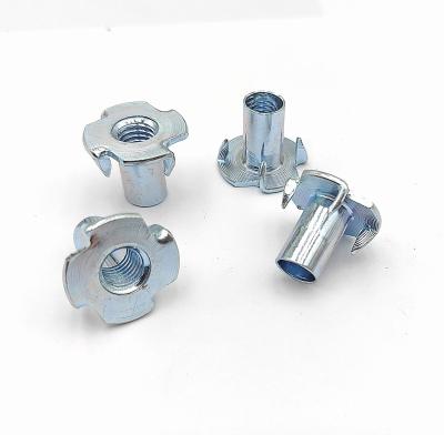 China Nut High Precision Customized Four-jaw Nut T-Nut M4 M5 M6 M8 M10 Carbon Steel Blue And White Durable Four-jaw Nut Tee Zinc for sale