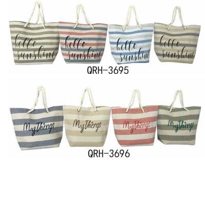 China Large NATIONAL Beach Tote Bag Canvas Shoulder Bag with Cotton Rope Handles for sale