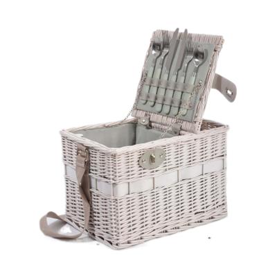 China Sustainable Eco Friendly Willow Picnic Basket For Two People With Dishes, Wine Glasses, Cutlery for sale