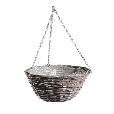 China High Quality Classic Planter Pots Around Garden Flower Wicker Hanging Basket With Plastic Liner For Home Decoration for sale