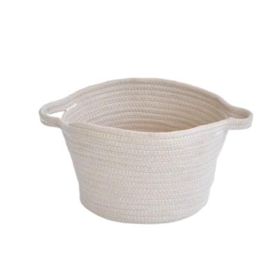 China Sustainable High Quality Household Cotton Rope Cloth Bath Storage Basket With Handles for sale