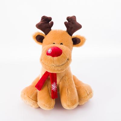 China Sustainable Factory Style New Plush Stuffed Reindeer Dog Toy Christmas Lovely Dog Toy With Red Scarf for sale