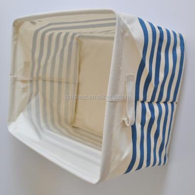 China Sustainable Hot Sale Set Fabric Canvas Blue Stripe Basket Storage Boxes And Bins With Handles for sale