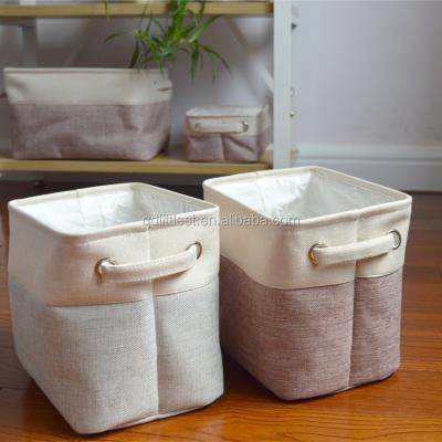 China Sustainable set of 3 durable cotton storage container and fabric storage box two colors popular canvas storage basket for kids for sale