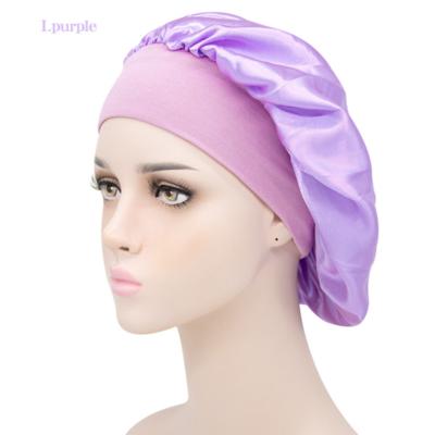 China Large Picture Satin Hood Double Layer Sleep Cap Printing Sliky Wide Elastic Hood Band For Women Haircare for sale