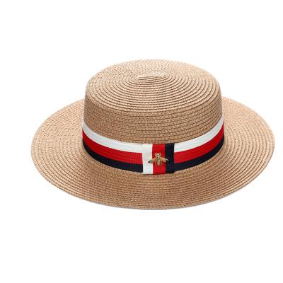 China Wholesale Straw Beach Hat Flat Top Sun Straw Hat Character Lady Summer Sun Round Panama Hat for sale