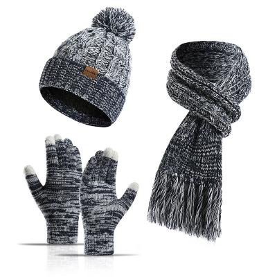 China Medium OEM Winter Custom Jacquard Women Wavy Scarf Hat Glove Set for sale