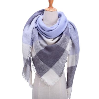 China Cashmere Winter Knit Checked Scarf Square Shawl Plaid Blanket Scarves for sale