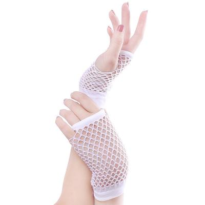 China Short NYLON Lace Grid Mesh Sexy Punk Fingerless Net Neon Gloves for sale