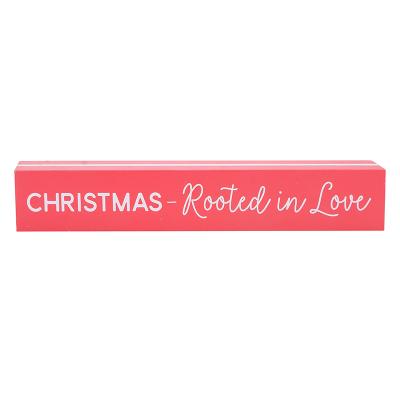 China Simple Simple Block Art Christmas MDF Style 2X12 Table Decoration With Saying Christmas-Rooted In Love for sale