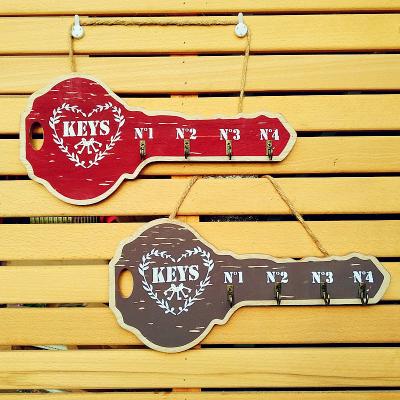 China Rustic Key Shape Decor Europe Door Sign Farmhouse Porch Decorations Wooden Hanging Plaque with Hanger for sale