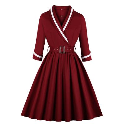 China Autumn Dress New Fashion Style Slim Mid Collar Women's Dress 2022 Large Swing Belt Washable Belt's Length for sale