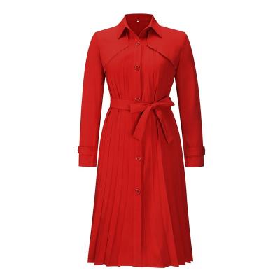 China 2022 New Autumn Temperament Belt Slim Pleated Long Sleeve Washable Office Women's Dress for sale