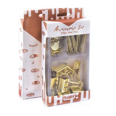 China Home You Need This Gold Color Vintage Matching Paper Binder Clips Pins In Storage Tray Stationery Set for sale