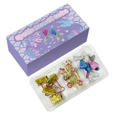 China At Home Our Sparkle Mermaid Super Cool High Quality Series Assorted Clips And Pins In The Storage Stationery Set for sale