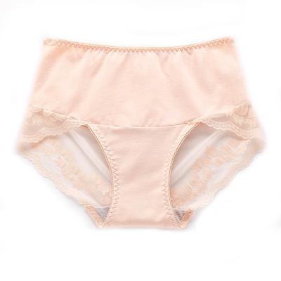 China Cotton Perspective Breathable Women's Breathable Lace Embroidery Stitching Underwear Comfortable Mid Waist Briefs for sale