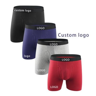 China Custom ODM Cotton Men's OEM Breathable Boxers Logo Boxers 95% Lengthened Open-Cup Mens Sports Briefs Underwear for sale