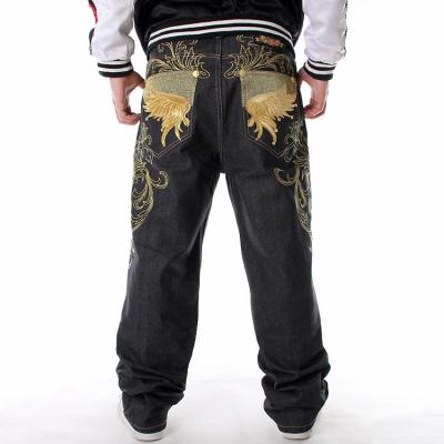 China QUICK DRY European American Embroidered Men's Hip Hop Fashion Casual Looser Waist Skateboard Jeans Pants for sale