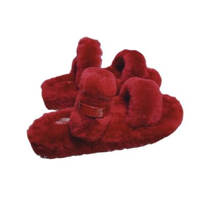 China Fashion Trend Wool Fur Women Slippers Real Baby Slipper High Quality Leather Winter Slippers Kids Fashionable Slippers for sale