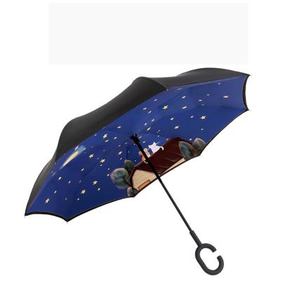 China Hot Selling Minimalist Inverted Car Portable Waterproof Outdoor Logo Umbrella Canopy Double Reverse Umbrella for sale