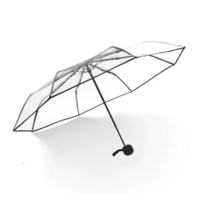 China Minimalist Automatic Open Transparent Umbrella Mori Style Three Fold Student Female Folding Automatic Umbrella for sale