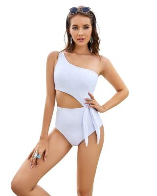 China Non-Toxic Women's One Piece Side Shoulder Tie Cutout One Piece Swimsuit With Monokini Padded Swimwear Beach Wear for sale