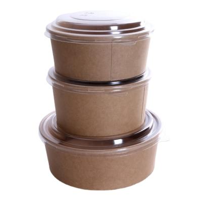 China Biodegradable 40oz 1300ml Disposable Take Away Kraft Paper Salad Bowl With PET Lid Take Away Wrapper for sale