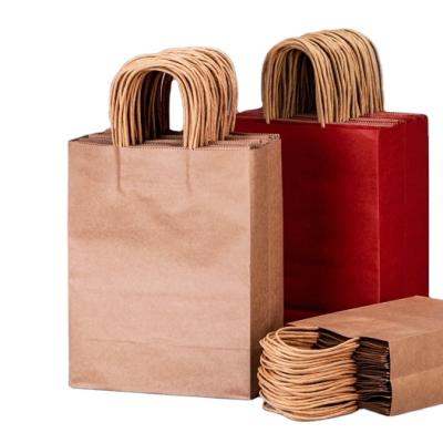 China Custom Logo 100% Biodegradable Brown Kraft Paper Grocery Bag Recyclable Shopping Bag With Handle for sale