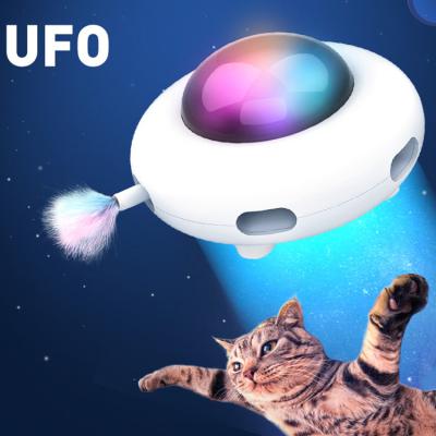 China Stocked UFO Shape Cat Electric Automatic Rotating Play Interactive Funny Cat Teaser Toy Ball for sale